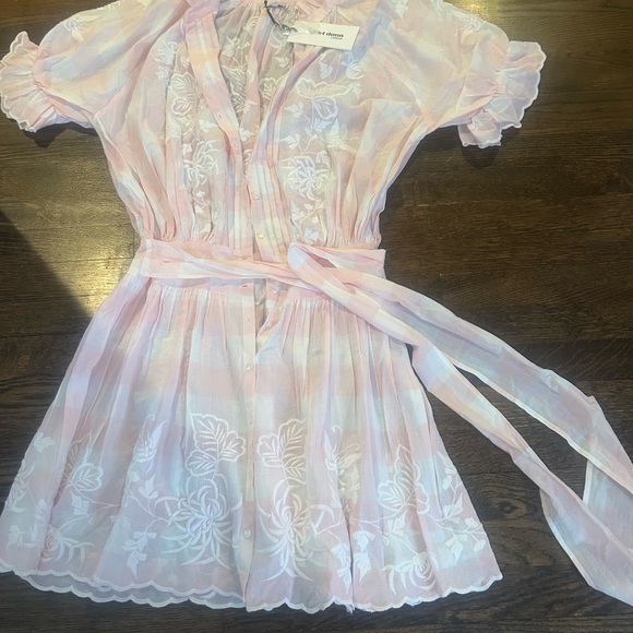 NWT Juliet Dunn Pink and White Mini Dress